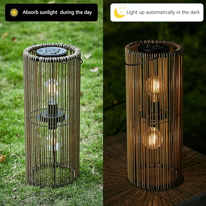 Solar Lanterns Outdoor Waterproof Hanging Rattan Weaving Solar Garden Lanterns Solar Powered with HandleDecorative Retro Rattan Lights for Garden / Yard / Patio / Porch.