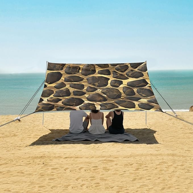 Beach Tent Sun Shelter Black Stones Texture Lightweight &amp Easy Setup Beach Shade Canopy for Camping Fishing