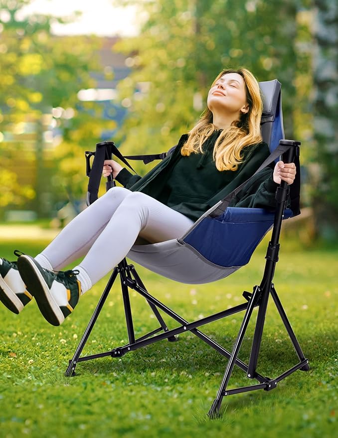 Hammock Camping Chair - 3 Heights Portable Hammock Chair Camping with Adjustable Backrest Headrest Padded Seat Cup Holder - 450 LBS Heavy Duty