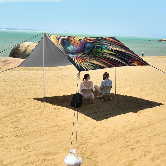 ALAZA Rainbow Dragon Portrait Beach Tent Sun Shelter UPF50+ Protection Beach Shade Canopy w/ 4 Sandbags for Outdoor Camping Fishing Backyard Fun Picnic 10x9 ft