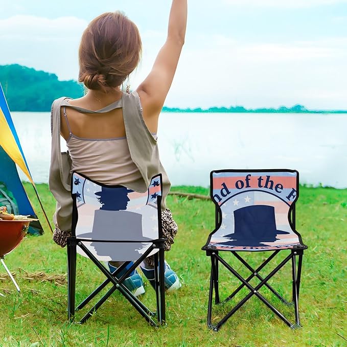 4th of July Independence Day Land of Free Blue Silhouette Packable Camping Chairs for Adults Ultra-Lightweight Backpack Chair Includes Carry Bag Hiking Chairs Backpacking Ultralight for Concert