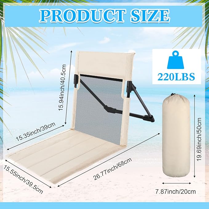 Karenhi 4 Pcs Foldable Poolside Chairs Portable Beach Chair Folding Seat for Edge of Pool Provide Back Support with Carry Bag for Adults Traveling Camping Picnic Lawn(Beige26.8 InchMesh Style)