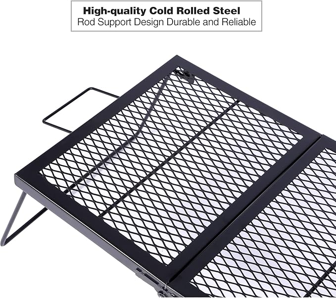 REDCAMP Folding Campfire Grill Heavy Duty Steel Grate Portable Over Fire Camp Grill for Outdoor Open Flame Cooking Large