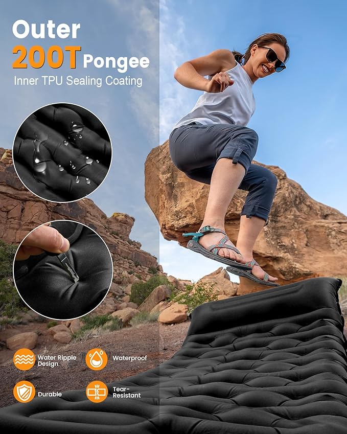 Camping Sleeping Pad5.9 Inch Thick Camping Mat with Built in Pillow and Foot PumpSelf Inflating Sleeping Pad for Camping Backpacking（Green