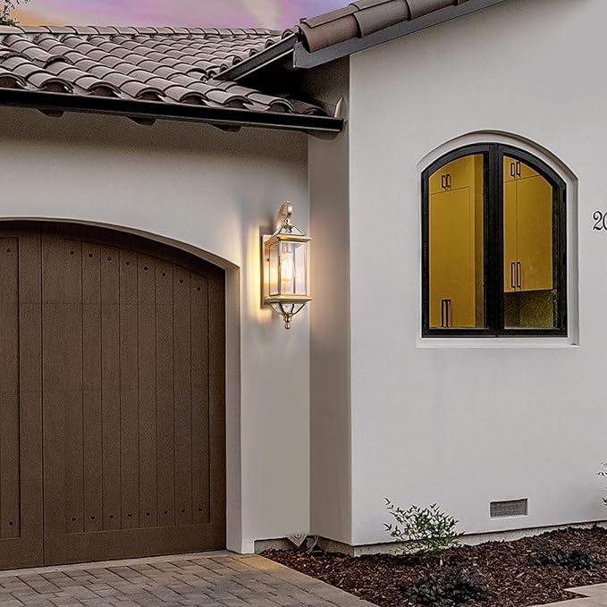 Copper Outdoor Lights Wall Mount 18.5 H Porch Light Oil Rubbed Brass Exterior Light Fixture with Clear GlassOutside Lighting for Patio Garage Frontdoor 1 PackBulb Not Included