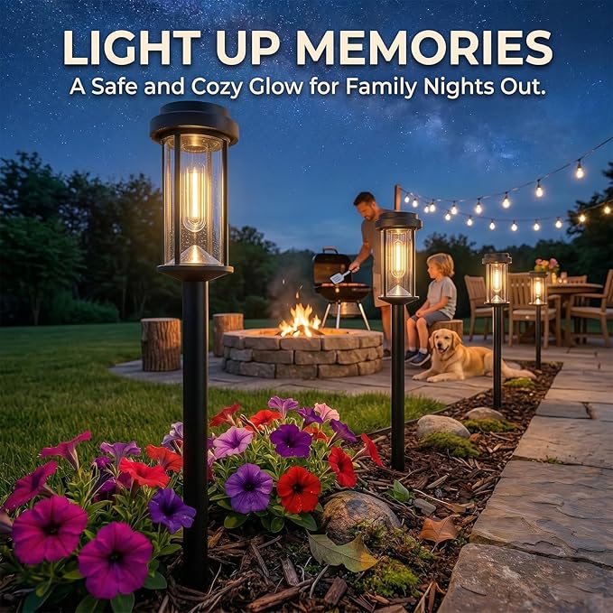 DERAYSION Solar Lights Outdoor 8 Pack Upgraded Solar Pathway Lights LED Solar Garden Lights Waterproof Outdoor Solar Lights for Path Driveway Walkway Yard Decor - Warm White