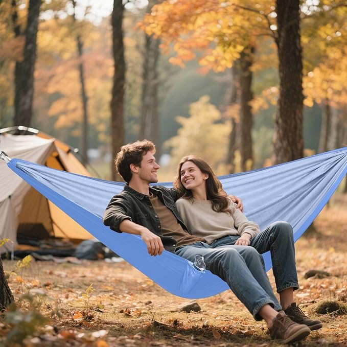 Cornflower Blue Packable Camping Hammock Camping Gear with 2 Tree Straps 114 x 54