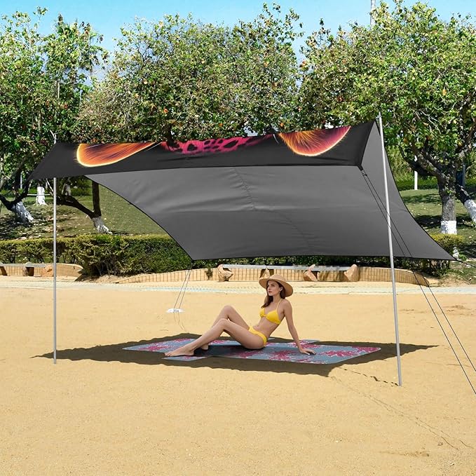 ALAZA Leopard Portrait Rainbow Color Beach Tent Sun Shelter UPF50+ Protection Beach Shade Canopy w/ 4 Sandbags for Outdoor Camping Fishing Backyard Fun Picnic 10x9 ft
