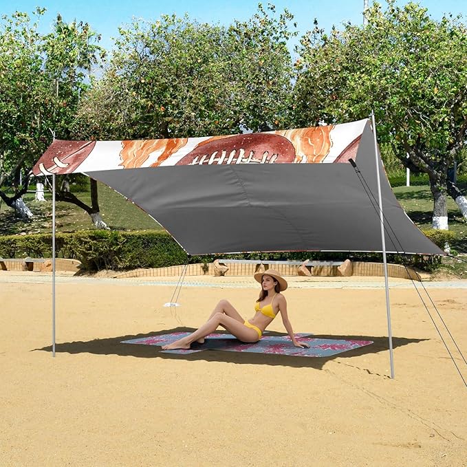 Rugby Red Fire Pattern Camping Sun Shelter Beach Tent Portable Beach Sun Shade Outdoor Canopy for Camping Trips Fishing Picnic
