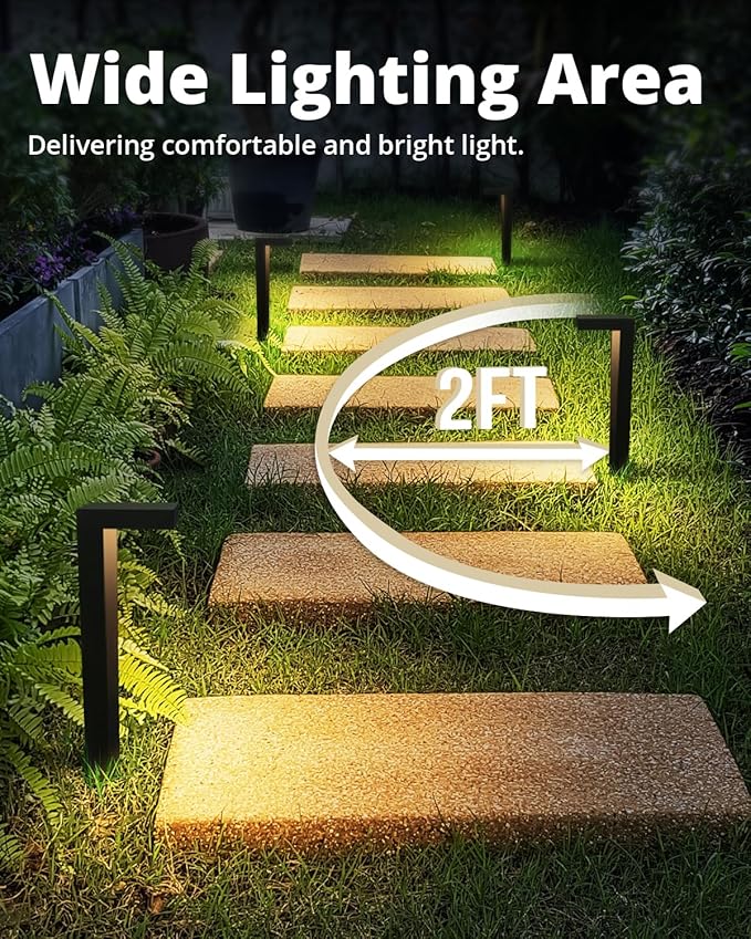 GKOLED 8-Pack Low Voltage Landscape Pathway Light Fixture 9-15V AC/DC Outdoor Walkway Lighting with 3W LED Chips for Yard Lawn Black Die-cast Aluminum Housing UL-Listed IP66+