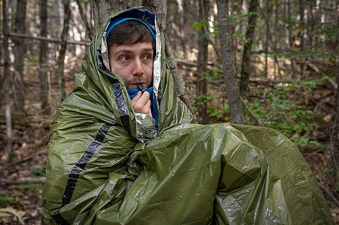 Survive Outdoors Longer 90% Emergency Bivvy - Comes with Survival Whistle &amp Tinder Paracord Drawstring - Add to Emergency Kit &amp Hiking Gear - Waterproof Windproof &amp Tear-Resistant