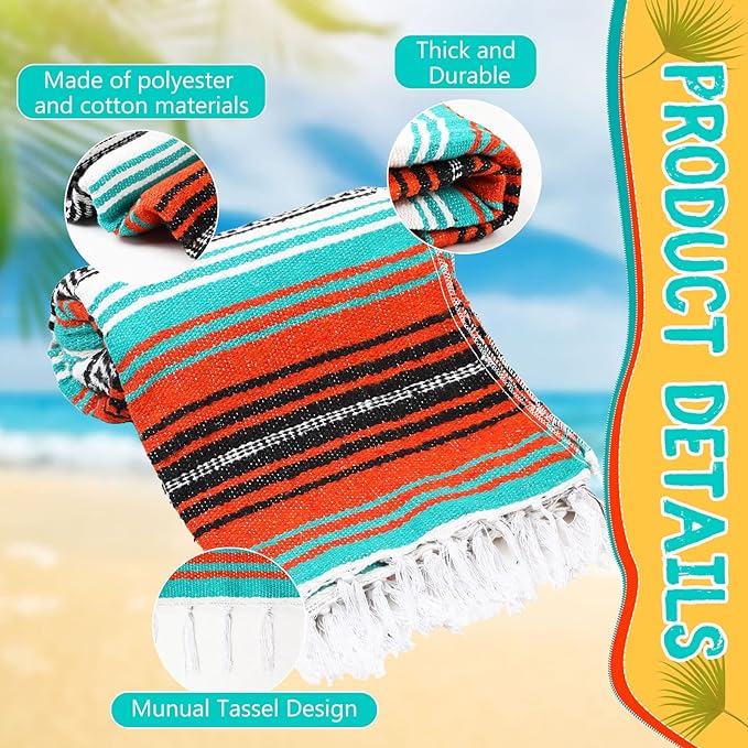 6 Pcs Mexican Blankets Bulk Yoga Authentic Throw Mexican Serape Blanket Large Colorful Striped Falsa with Fringed for Outdoor Camping Beach Picnic Home Decor (Orange Green)