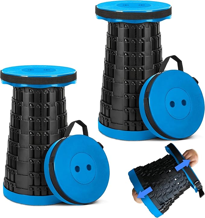 2-Pack 2025 Upgraded Collapsible Stool Max 620lb Portable Folding Stool Height Adjustable Retractable Telescopic Seat Travel Chair Foldable Camping Seat or Footrest Gift