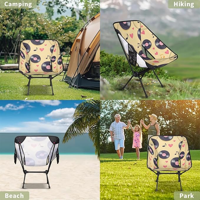 Folding Camping Chair Music Love Heart Camping Chairs Lightweight Portable Chair Outdoor Foldable Chairs for Camping Travel Picnic Beach Hiking