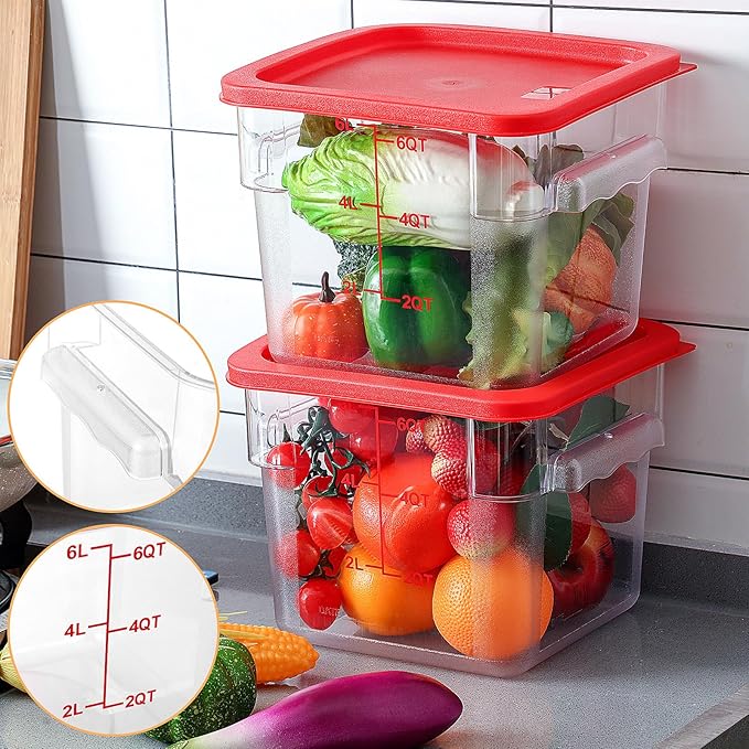 15 Sets 6 Qt Square Food Storage Containers with Lids Commercial Polycarbonate Containers Dough Proofing with Scale Clear Airtight Cereal for Pantry Home Restaurant