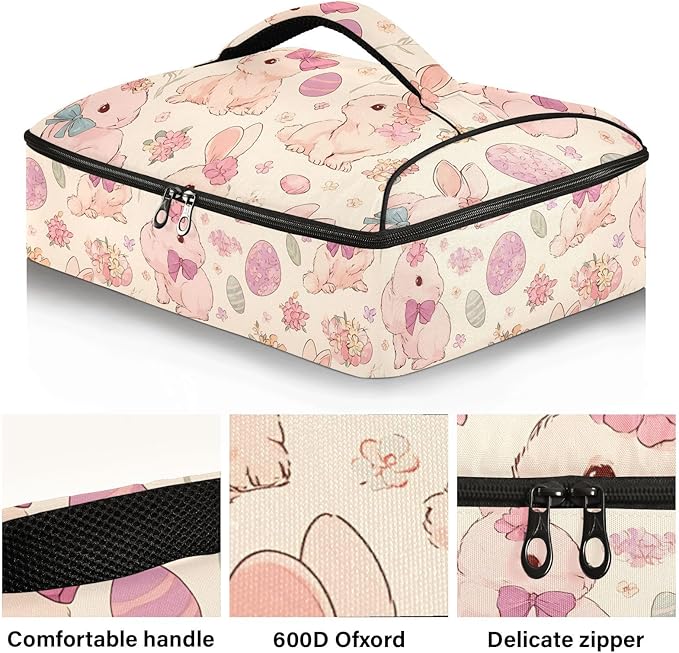 Casserole Carrier Lovely Bunnies PrintInsulated Casserole Carrier for Hot or Cold Food Thermal Lunch Tote for Potluck Parties Picnic Beach Fits 9 x 13 Inches Baking Dish