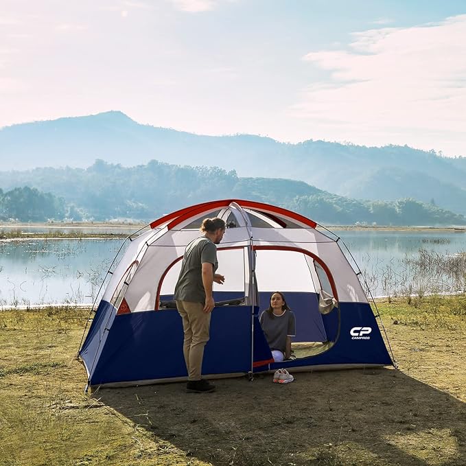CAMPROS CP Upgraded 6/8 Person Camping Tents Waterproof Windproof Family Tent with Larger Mesh Windows &amp Door Double Layer Easy Set Up All-Season Dome Tent with Top Rainfly &amp Carry Bag