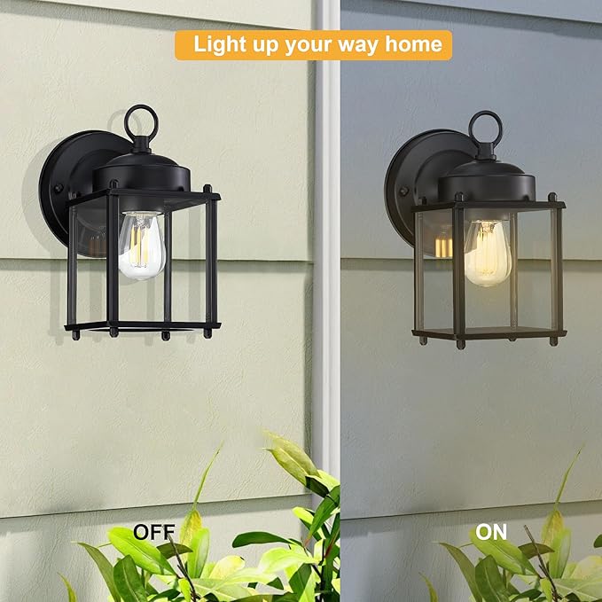GRUENLICH Outdoor Wall Sconce Exterior Wall Lighting Fixtures with Clear Glass Front Porch Lighting Anti-Rust Outside Lights for Patio Doorway Matte Black 2 Pack