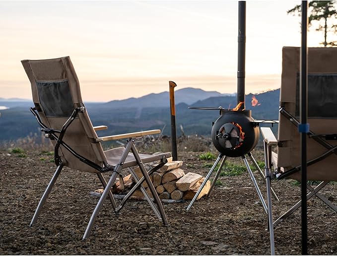 Kakadu Revived Recliner Adjustable Camping Chair w/ 4 Reclining Positions Recycled Heavy-Duty Canvas w/Rugged Aluminum Frame and Bamboo Armrests Foldable Chair Includes Carry Bag