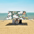 Cute White Rabbits Floral Camping Sun Shelter Beach Tent Portable Beach Sun Shade Outdoor Canopy for Camping Trips Fishing Picnic