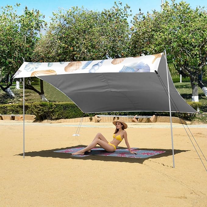 Cute Seashells and Starfish Camping Sun Shelter Beach Tent Portable Beach Sun Shade Outdoor Canopy for Camping Trips Fishing Picnic