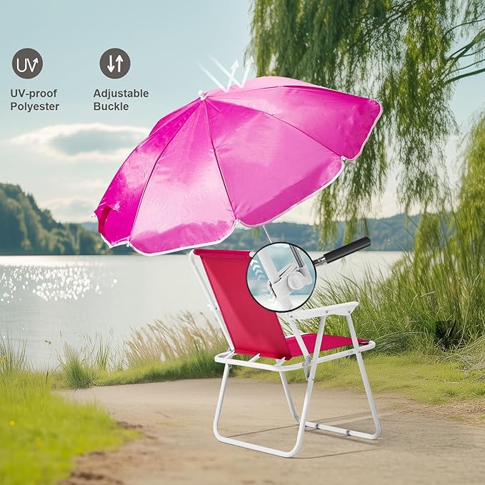 Outvita Beach Chair with Umbrella Outdoor Folding Chair High Strength Cleanable Fabric Lightweight and Waterproof for Sand Camping Lawn Concert Travel Festival BlueHeavy Duty Supports 220lbs