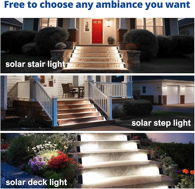 Grey Solar Step Light Outdoor Stair Lights Deck Lights Outdoor Powered IP65 Waterproof 6500K Cool White Solar Outdoor Step Light Decor for Stair Deck StepPorch and Outside Patio8 Pack