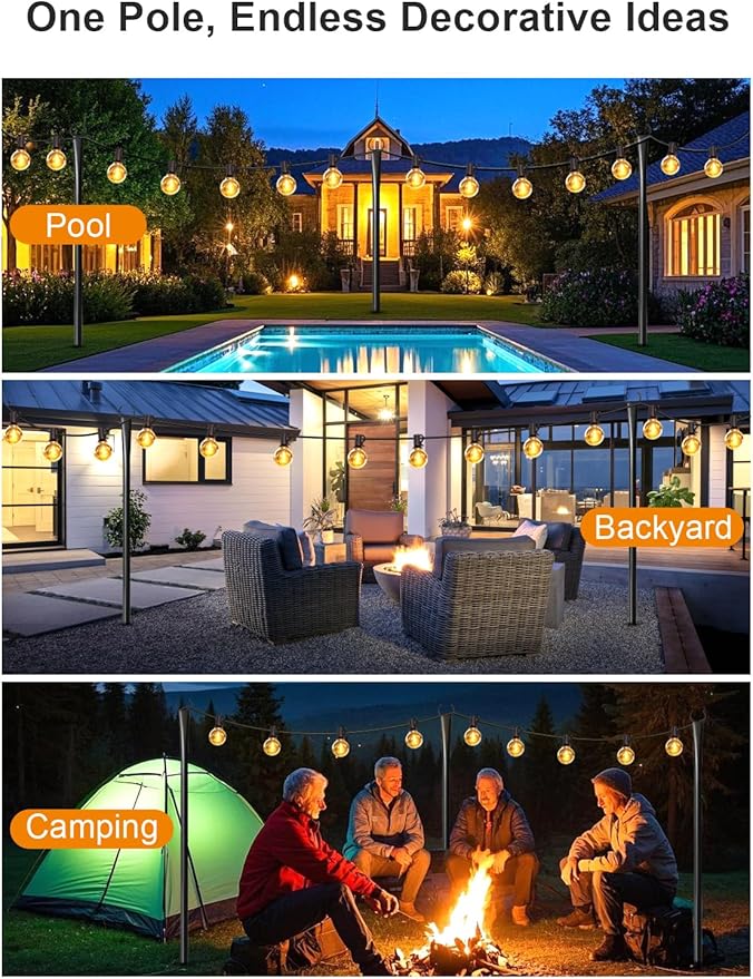 6 Pack String Light Poles for Outside Thickened Metal Lights Hanger Pole Outdoor with Fork Lighting Hanging Post Accessories for Patio Decor Garden Backyard Yard Front Porch Outside Decorations
