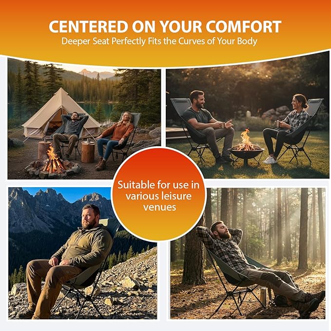 IEJ Ultralight High-Back Camping Chair - Portable Folding Backpacking Chair with Anti-sag Footmuffs Supports up to 300 lbs Compact and Durable for Outdoor Activities - Grey