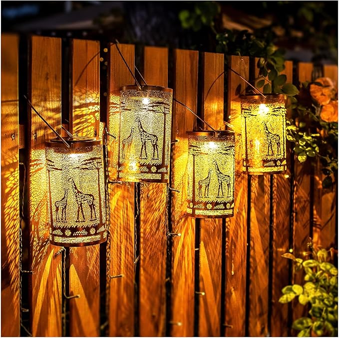 Giraffe Solar Lanterns Outdoor Waterproof Hanging Solar Lights Giraffe Gifts for Women Men Metal Decorative LED Giraffe Lanterns for Garden DecorYardPatioLawnTabletopPathwayLandscape