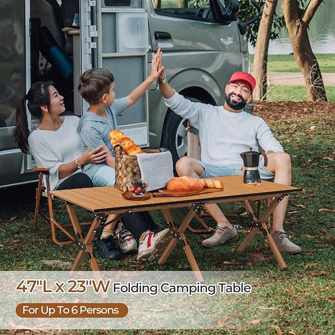 GYMAX Folding Camping Table Aluminum Roll-Up Picnic Table with Carrying Bag Portable Low Beach Table for Outdoor Travel Hiking Party BBQ Backyard