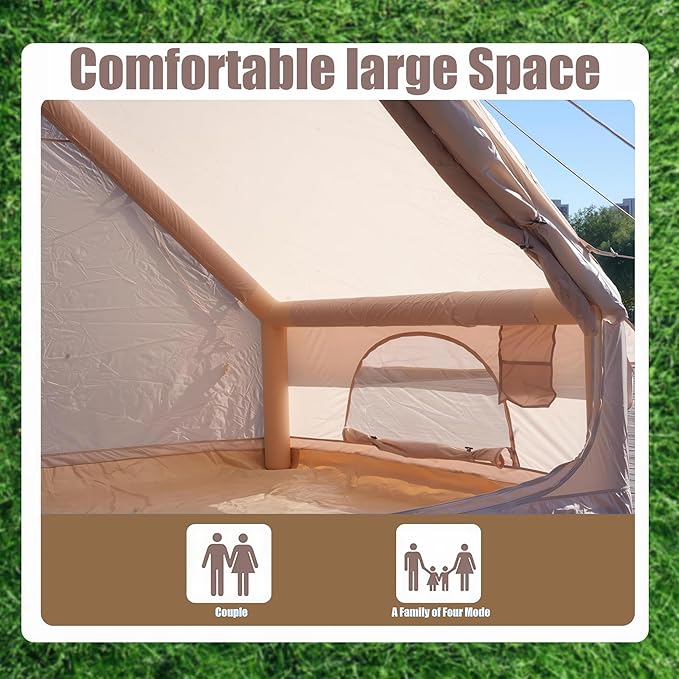 Inflatable Tent Camping Shelter Pump Included 4 Season Oxford Cloth Cabin Style Glamping House Dual Door 12 Mesh Window Ventilation Portable Carry Bag Family Outdoor Basecamp 4-6 People