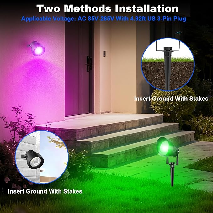 RGB Color Changing Spotlights Outdoor LED Landscape Lighting with Remote/APP Control Music Sync &amp Timing Mode IP65 Waterproof Outdoor for Yard Garden Pathway Christmas Halloween 4 Pack