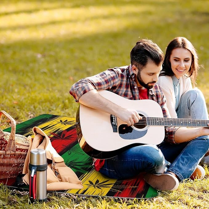 Marijuana Leaves Rasta Lion Cannabis Waterproof Outdoor Picnic Blanket Sandproof Beach Mat for Camping Hiking Grass Travelling