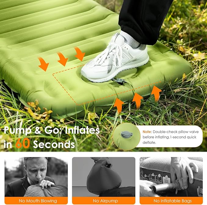 Minthouz Camping Sleeping Pad 5 Inch Thick Inflatable Camping Pad Foot Pump Fast Inflation Portable Sleeping Mat for Camping Backpacking Hiking Traveling Tent