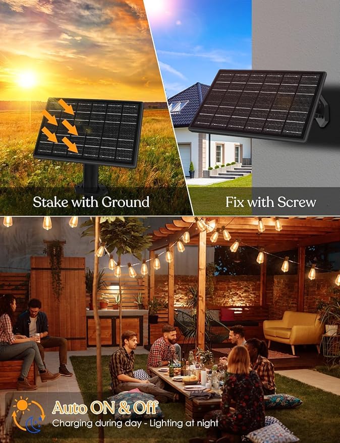 100 FT Solar String Lights Outdoor Waterproof with Remote &amp USB Port Solar Power Patio Hanging Lights with Dimmer Shatterproof LED Edison Bulb Outdoor String Lights for Outside Cafe Yard Fence
