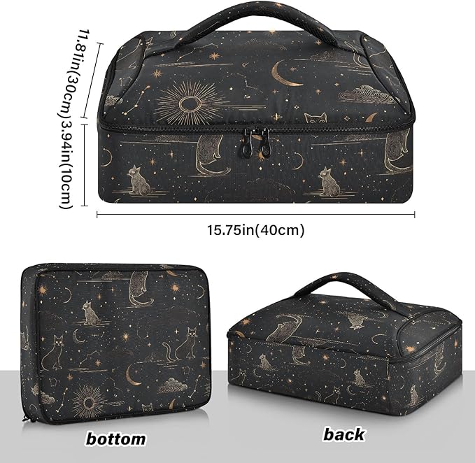Casserole Carrier Pattern Golden Thread CatInsulated Casserole Carrier for Hot or Cold Food Thermal Lunch Tote for Potluck Parties Picnic Beach Fits 9 x 13 Inches Baking Dish