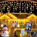 Upgraded 640LED Solar Christmas Icicle Lights Outdoor Waterproof60+16FT 13 Modes &amp USB Rechargeable Solar Powered Icicle Light for Roof House Yard Christmas Outdoor Decoration (Warm White)