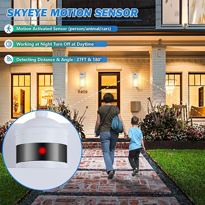 2-Pack Motion Sensor Outdoor Lights Upgrade Dusk to Dawn Exterior Lighting Fixtures Modern Porch Lights with Cylinder Lampshade LED Wall Sconce for Garage Patio Garden House