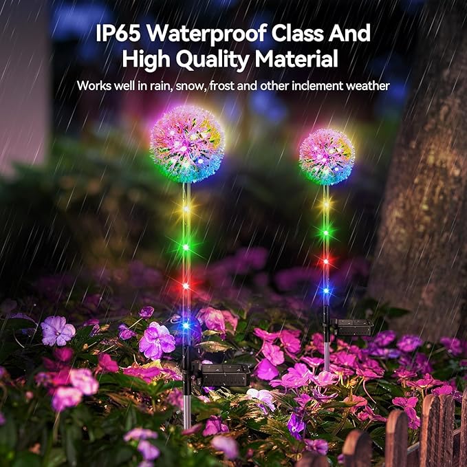 Solar Garden Lights Outdoor Decor: 4 Pack Dandelion Solar Flower Lights 2 Modes 16 LED Colored Solar Lights for Outside Waterproof Decorative Flowers for Yard Patio Gifts for Women Mom