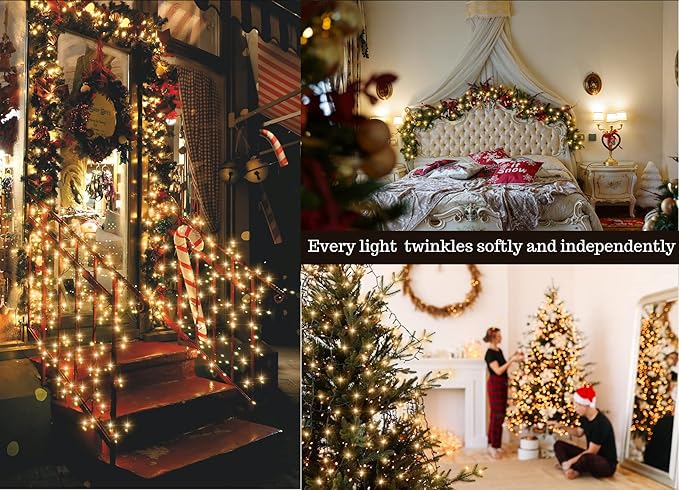 Soft Twinkle Magic Lights (100 LED Warm-White Green wire) SENSORY FRIENDLY Plug-in Connectable Waterproof Holiday wedding