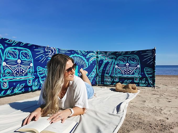 Premium 20 ft Beach Windscreen Privacy Screen Wind Blocker Free Rubber Mallet and Carry Bag Included (Beach Bus)
