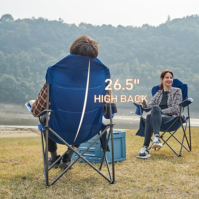EVER ADVANCED Folding Camping Chair with High Back Padded 2 Pack Oversized Portable Lawn Chairs Lightweight Sturdy Steel Foldable Outdoor Camp Chair for AdultsGrey