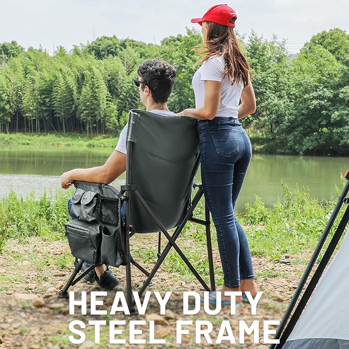 TIMBER RIDGE Oversized Folding Camping Chair High Back Heavy Duty for Adults Support up to 500lbs with Cup Holder Side Pocket Cooler Bag 2 Pack