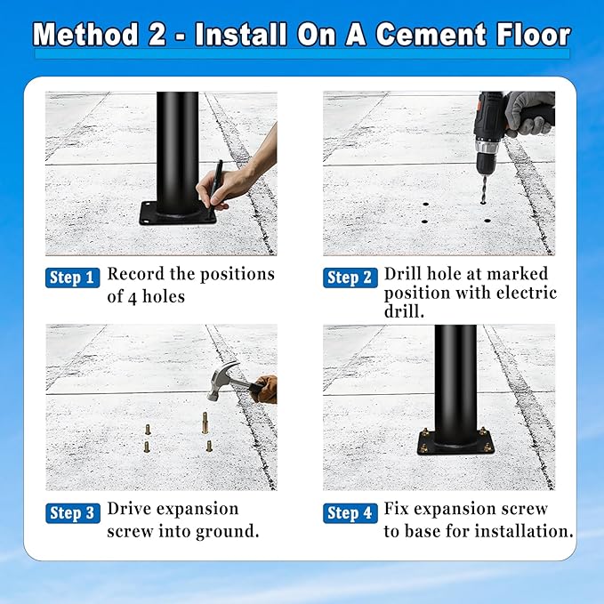 16Ft Tall Street Light Pole - Outdoor Metal Split Heavy Duty Street Lamp Post for Outside Large Solar Street Lights with Mounting Rebar Cage Base Accessory for Parking Backyard Patio Yard