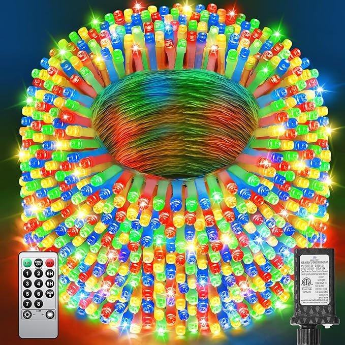 Multicolor Christmas Lights 552FT 1400LED Extra Long Outdoor String Lights Waterproof Timer &amp Memory 8 Modes Dimmable Plug in Fairy for Outside Tree Wedding Patry