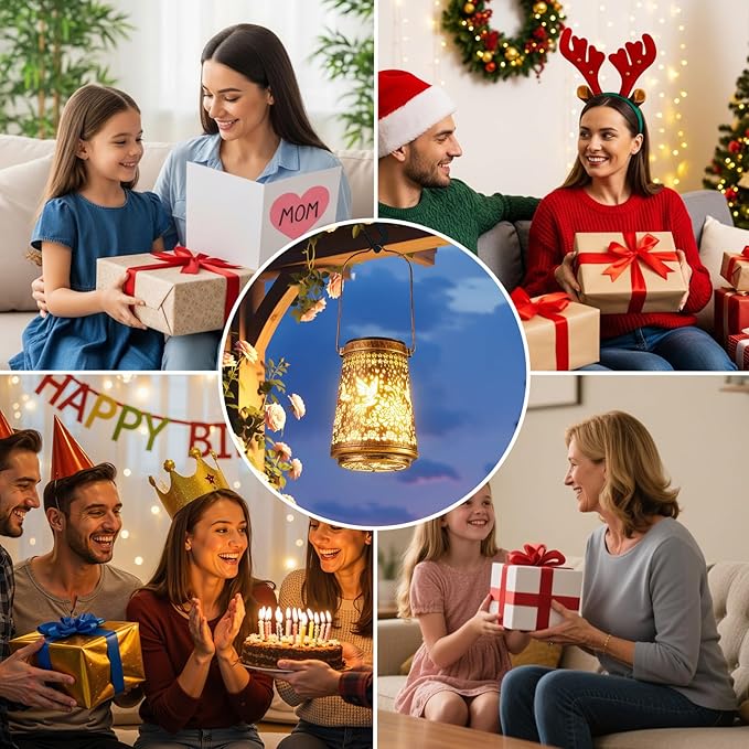 2 Pack Solar Lanterns Outdoor Waterproof Birthday Gifts for Women Mom Grandma Hollowed-Out Metal Hummingbird Hanging Solar Lantern Lights Outdoor Decor 2 Modes Lights Decor for Yard Patio