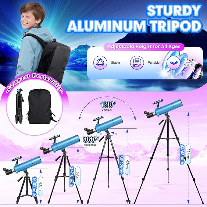 Telescope for Adults &amp Kids 80mm Aperture 500mm (20X-150X) Professional Refractor Telescope for Astronomy Beginners Portable Travel Telescopes with Tripod Phone Adapter Stickers Backpack