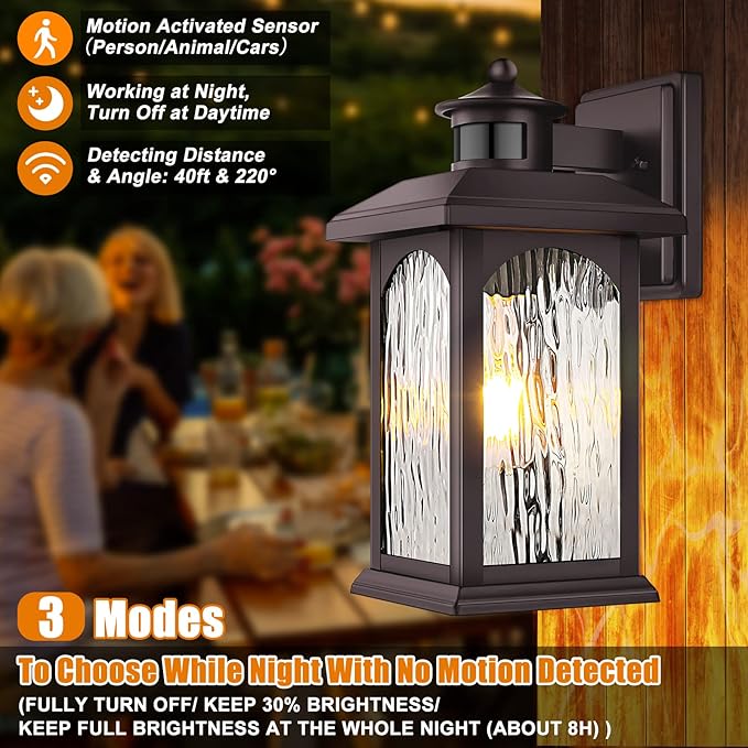 2 Packs Motion Sensor Outdoor Lights - Brown Dusk to Dawn Outdoor Lighting Oil Rubbed Bronze Exterior Light Fixtures Waterproof Porch Lights Wall Sconce for House Garage Entryway Anti-Rust