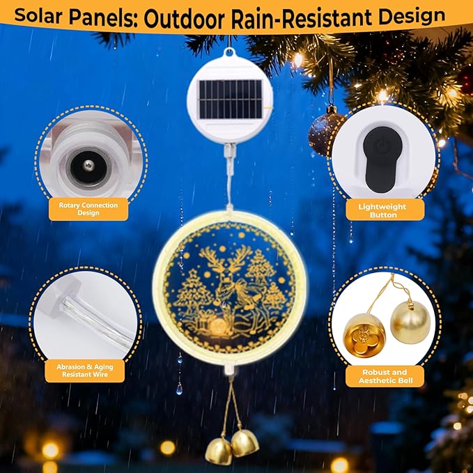 Solar Reindeer Light - Outdoor/Indoor Christmas Decoration with Carved Design Auto On/Off USB Backup for Window Garden Patio